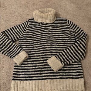 Lands' End Canvas Blue and Cream Striped Turtleneck Sweater